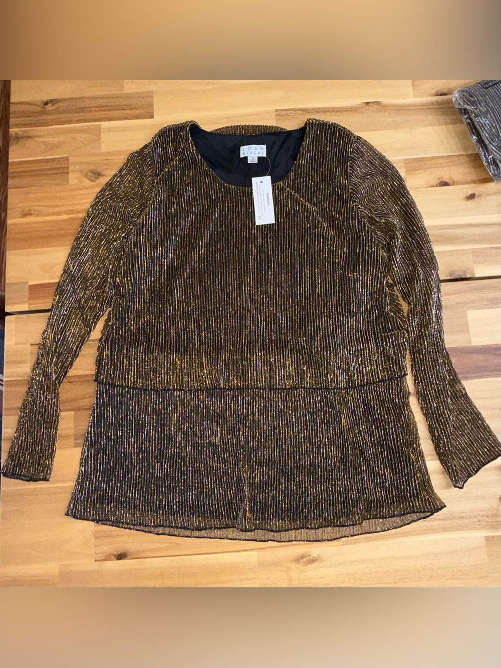 joan rivers long sleeve metalic gold double tier chiffon blouse